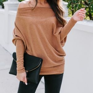 Vici Collection Camel Ribbed Dolman Top